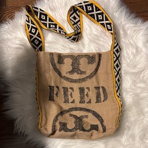 LIMITED EDITION Tory Burch Burlap Tote with Patterned Strap